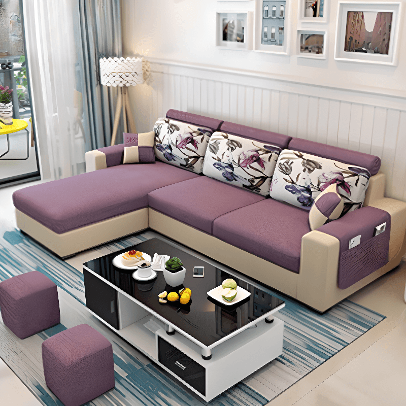 L-Shape Corner Sectional in Lavender/Olive Green/Beige with Left Hand Facing/Right Orientation - image 8