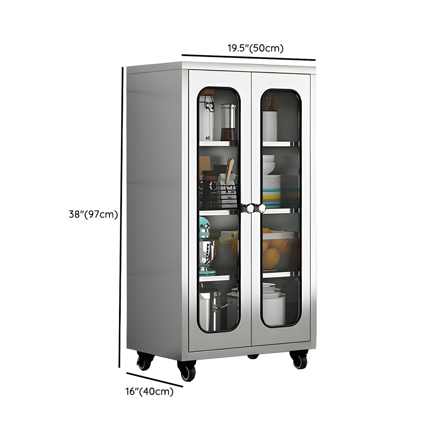 Chrome Stainless Steel Sideboard Cabinet with Cabinets, Adjustable Shelves, and Glass Doors - image 12