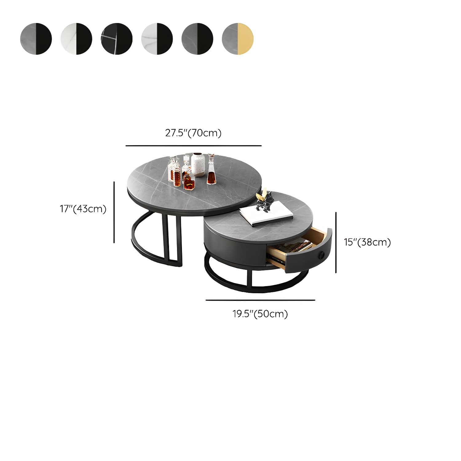 Modern Nesting Coffee Table Set Frame Round Coffee Table Set with Drawer - image 20