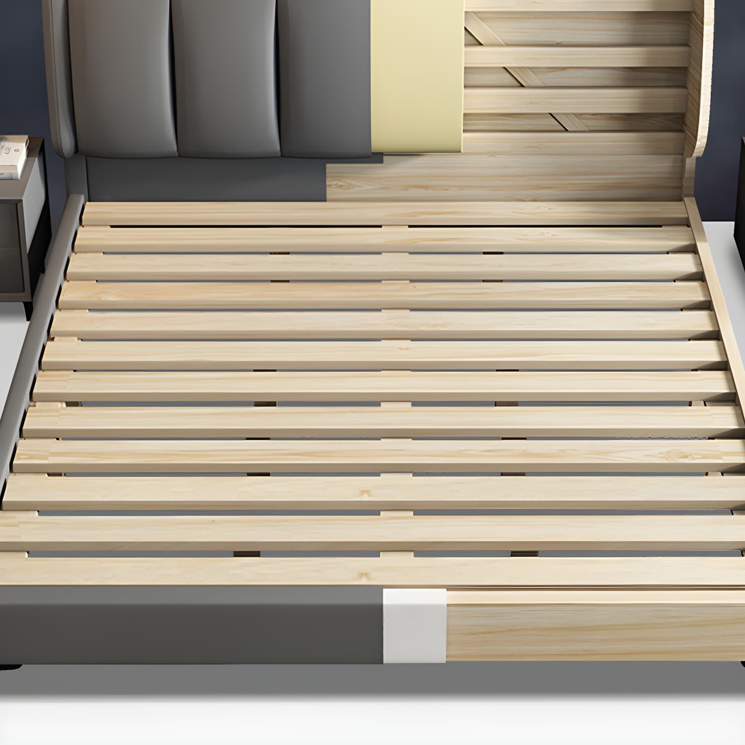 Grey Rectangular Headboard Standard Bed with Wooden Legs Bed - image 6