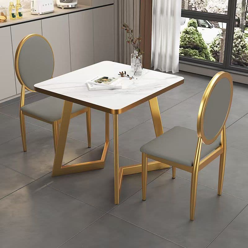 Luxurious White Rectangular/Circular/Square Reclaimed Wood Standard Height Fixed Dining Table with Golden 4 Legs for 2 People/4 People - image 7