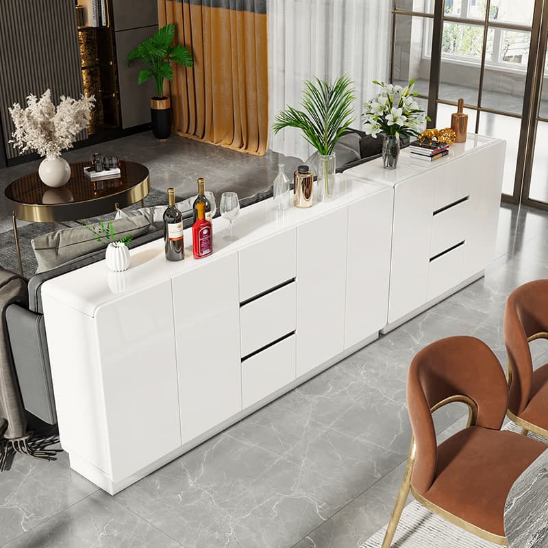 White Trendy Kitchen Storage with 3 Drawers, Standard/Narrow Size, Lumber Countertop, Variable Shelf, and Multiple Doors Options