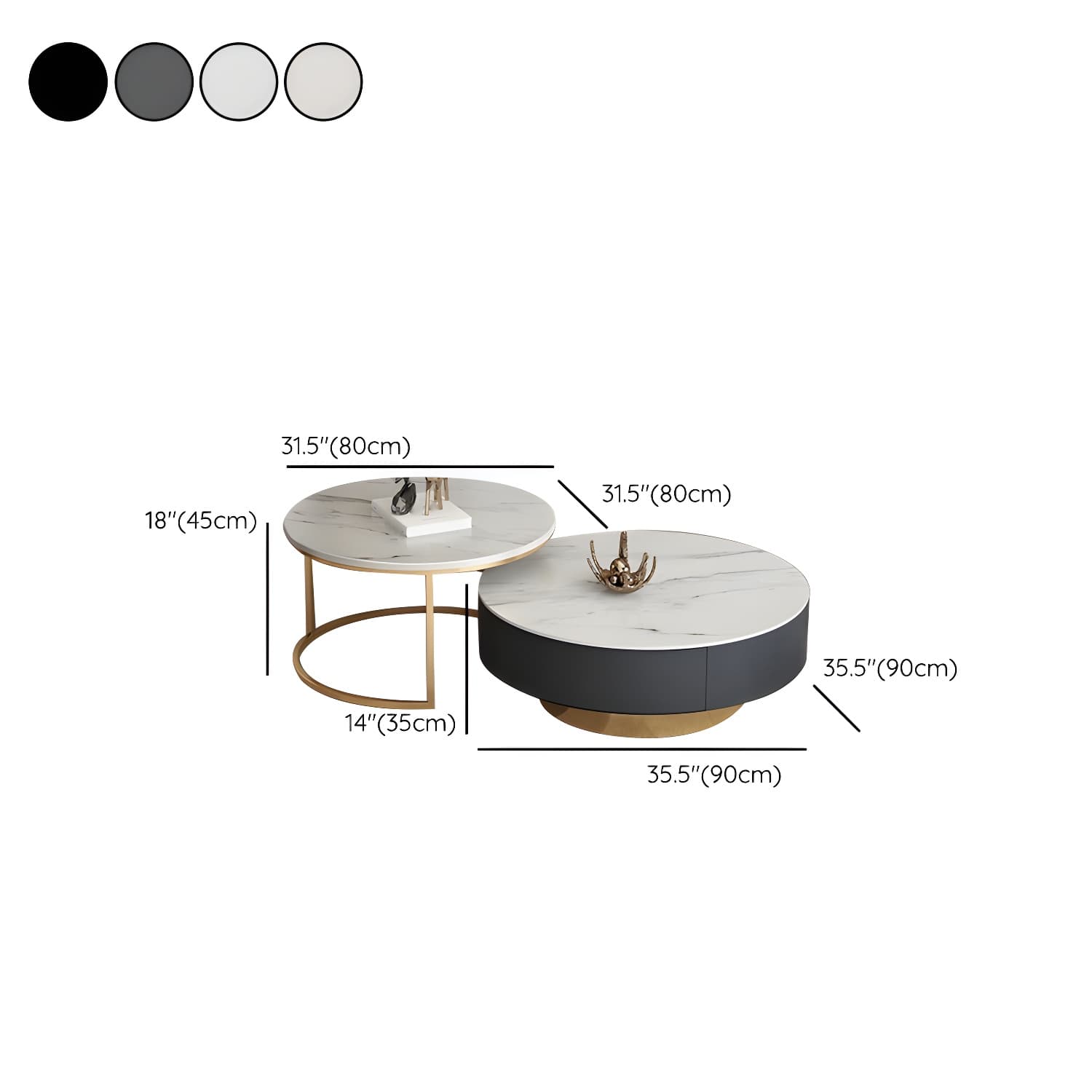 Elegant Gold Metal Drum Coffee Table with Stone Top and Storage Drawers - image 17