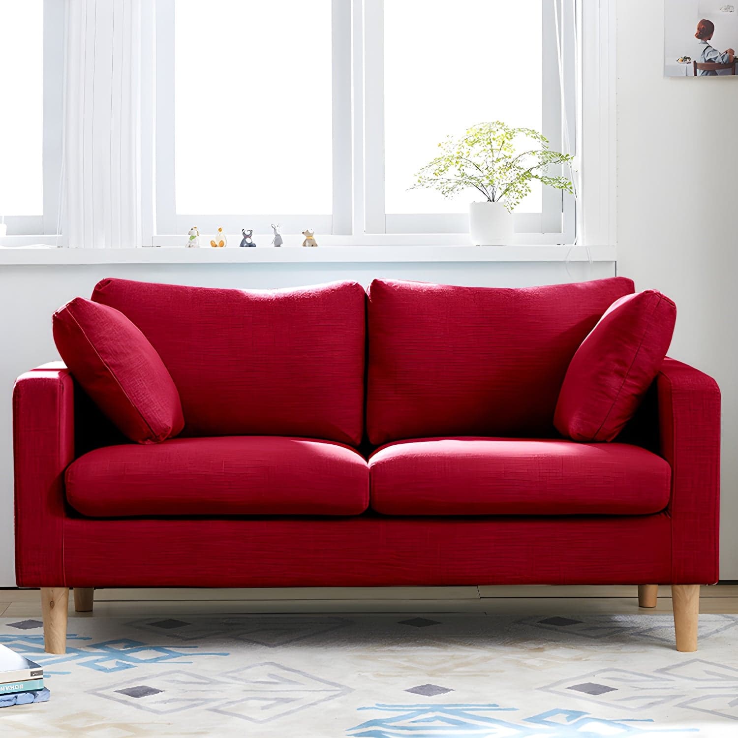 Contemporary Square Arm Couch Faux Leather Loveseat with Pillows - image 15