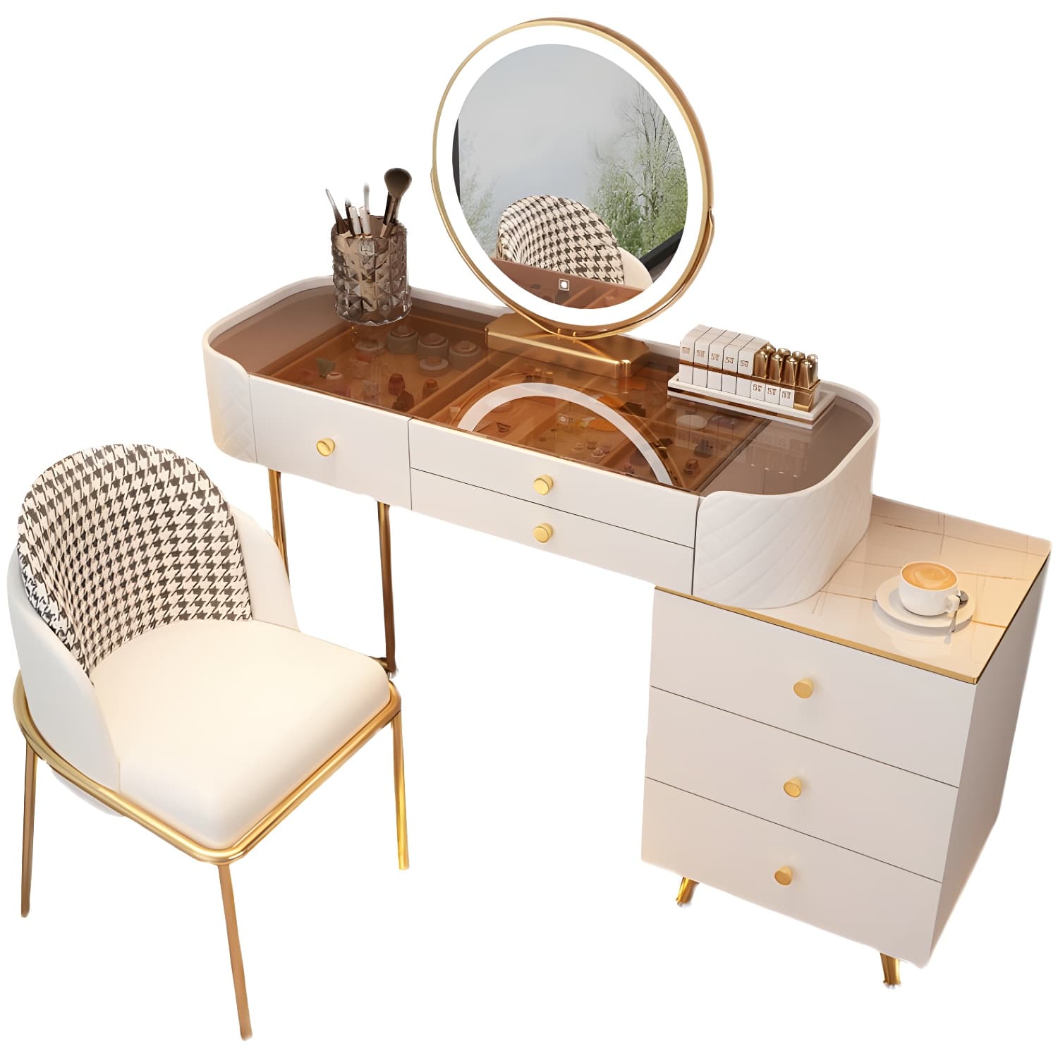 5/6 Drawers & Mirror Jewelry Vanity Desk 30.7" Tall Makeup Vanity Desk - image 7