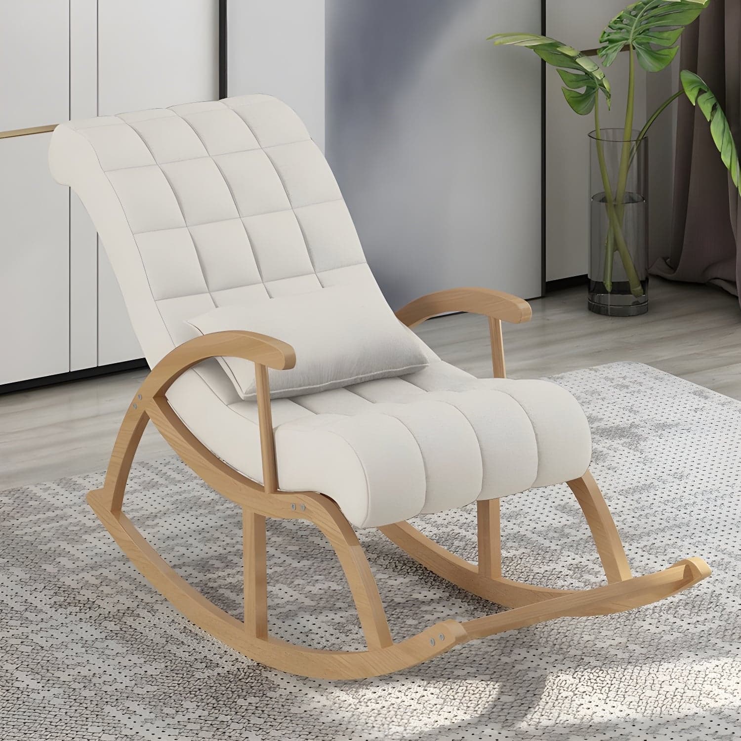 Stylish Contemporary Fabric Rocking Chair with Natural Wood Legs - image 7