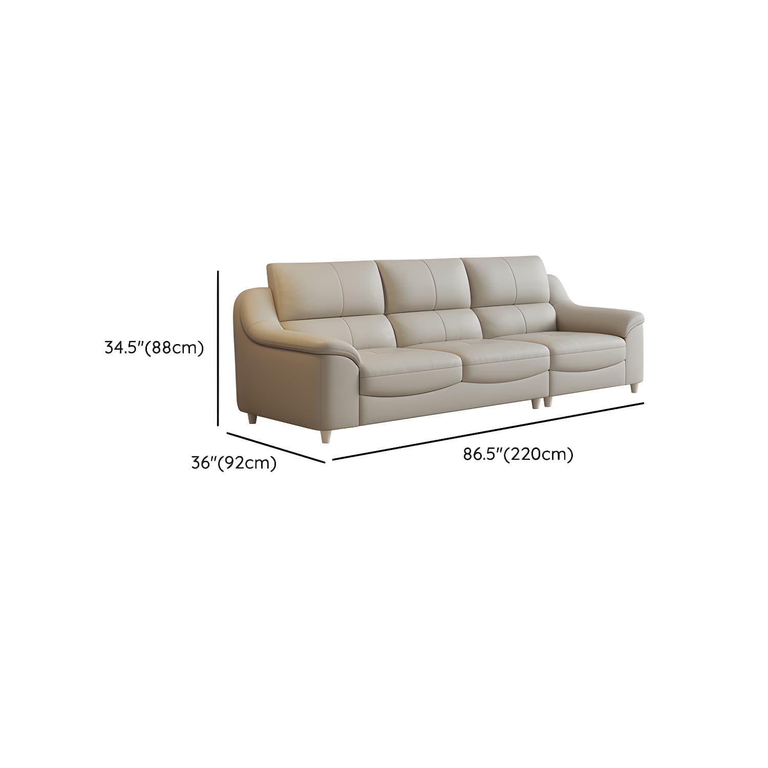 Beige Genuine Leather Modern Stationary Sectional Sofa with Wood Frame - image 14
