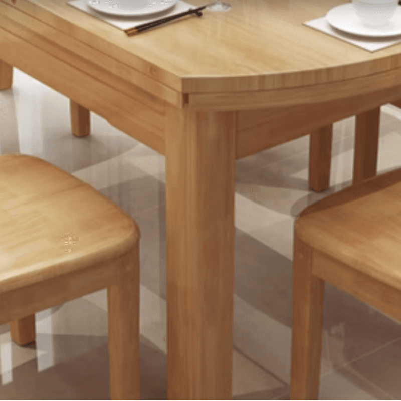 Dining Table Set with Rounded Wood Slab Top, 4 Legs, Drop Leaf, Back Seat, in White/Auburn/Amber Color - image 8