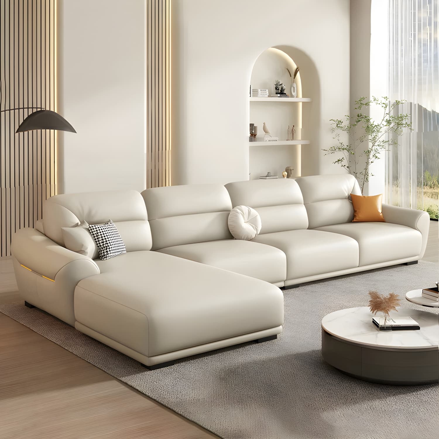 Modern One Arm Genuine Leather Sectional Sofa with Wood Frame - image 5