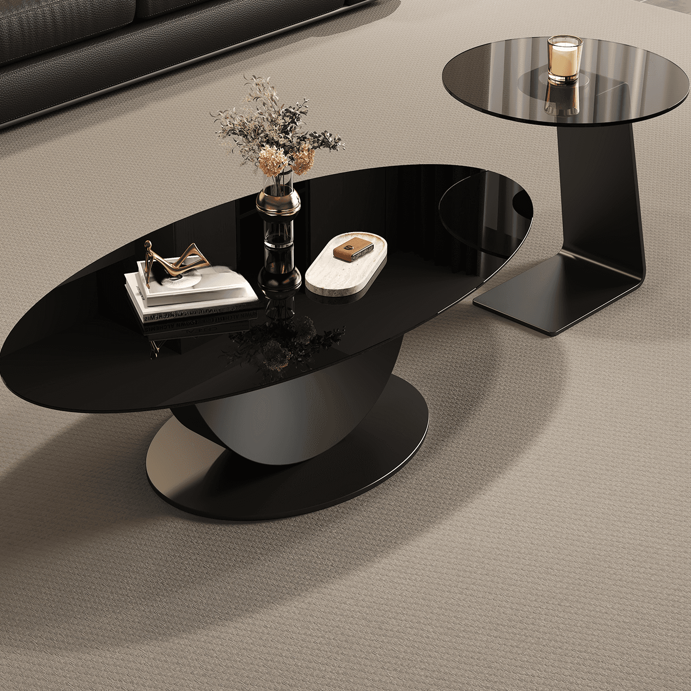 Casual Oblong Tempered Glass Accent Table with Plinth Base, Double Nesting/Single Set - image 5