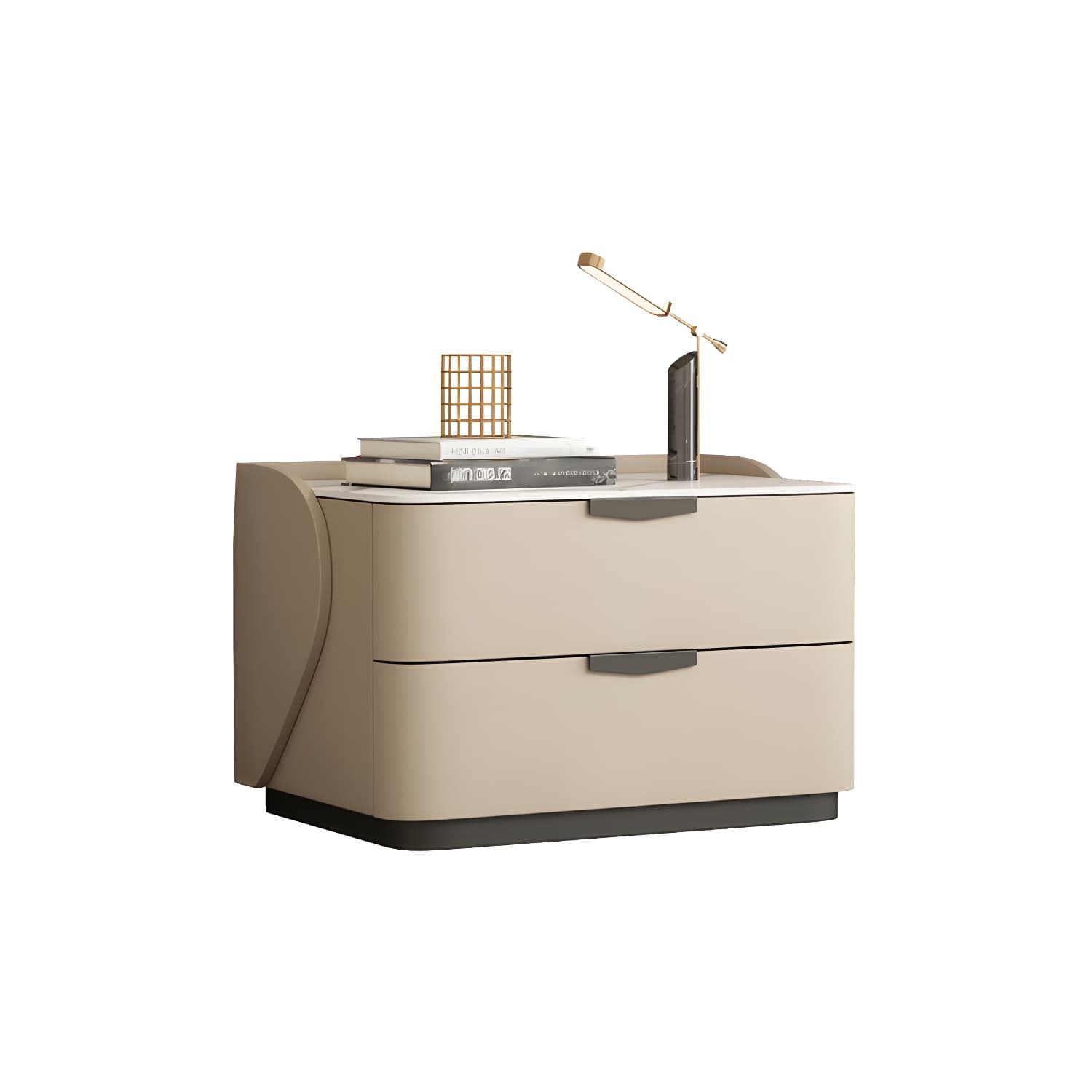 Modern Faux Leather Nightstand with Two Drawers in Light Wood - image 10