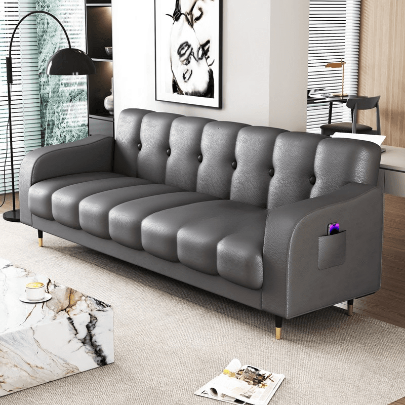 Contemporary Modern Solid Color Scratch-durable Convertible Sofa in Pu Leather with Midnight Black/Gray/White Upholstery, Seats 3/2-seater, with Receptacle Storage - image 4