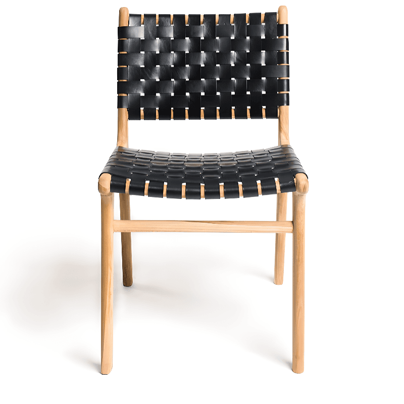 Modish Stable Genuine Leather/Rope/Faux Leather Woven Side Chair with Wood Framed Open Back and Natural Finish/Brown Base - image 11