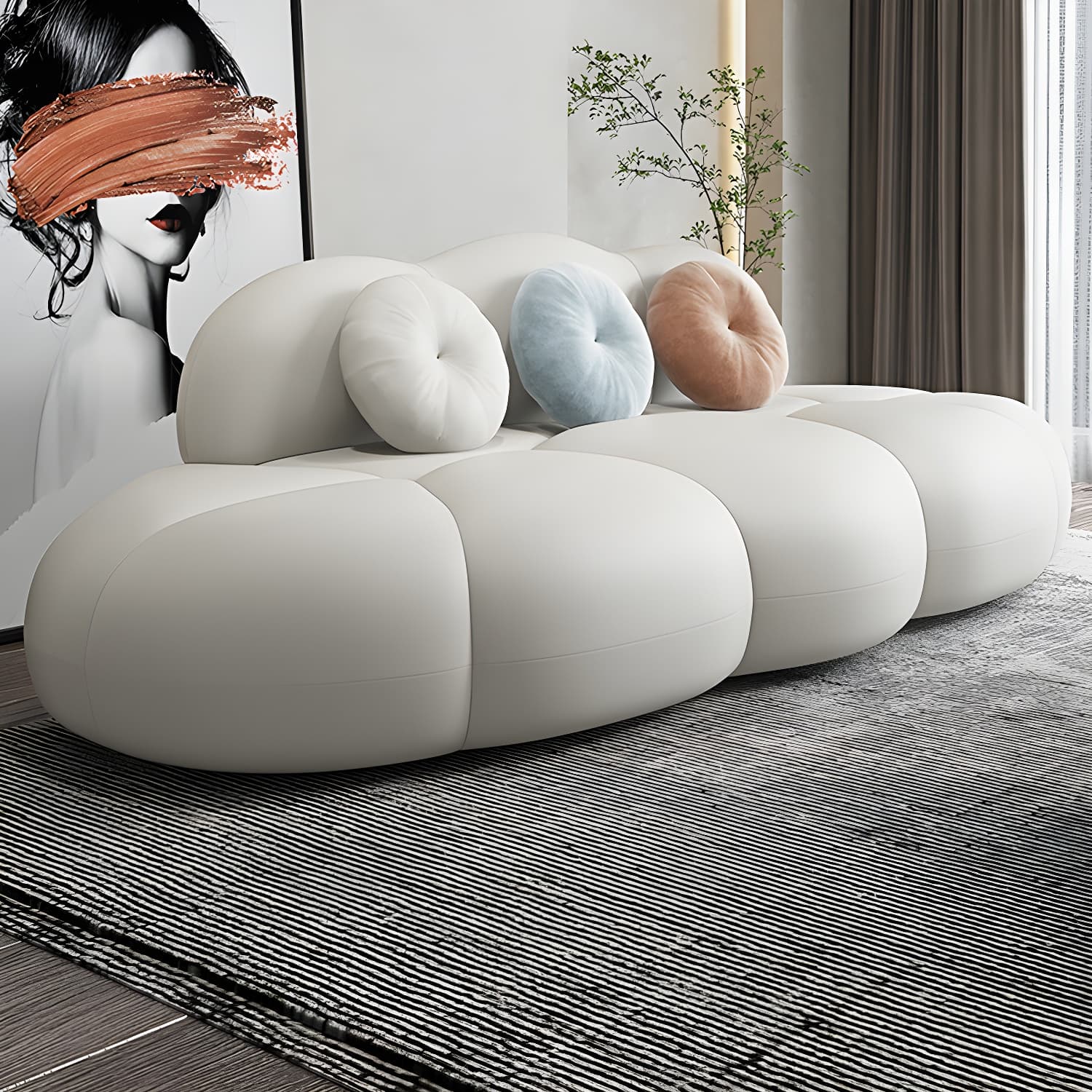 Contemporary Armless Wool Sofa with Tight Back and 3 Pillows - image 14