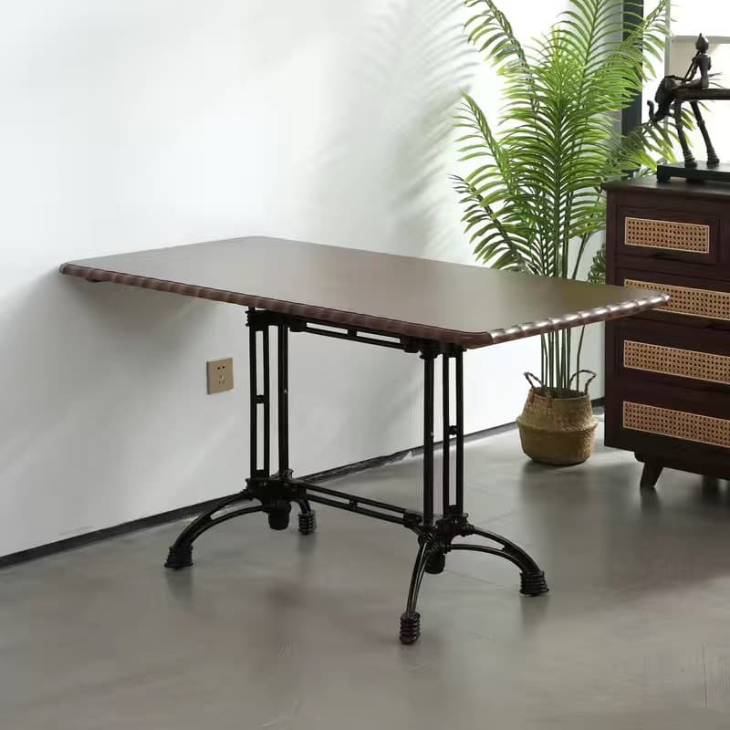 Industrial Natural Wood Finish Dining Table with a Rubber Solid Wood Tabletop and Metal Black Base - image 4