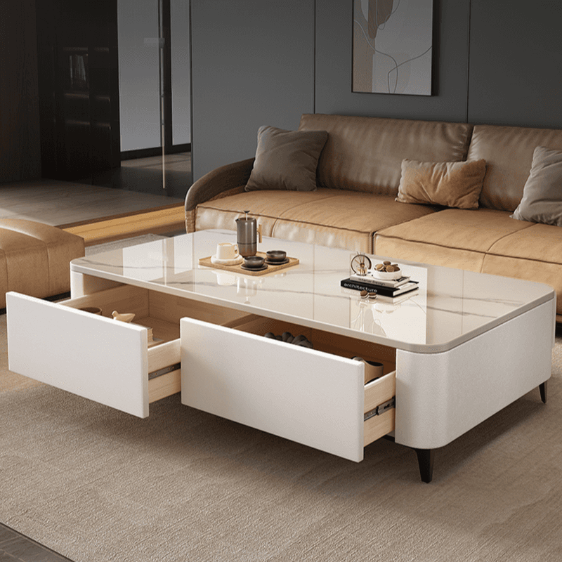 Rectangular Calfskin Accent Table with 2 Drawers - image 6