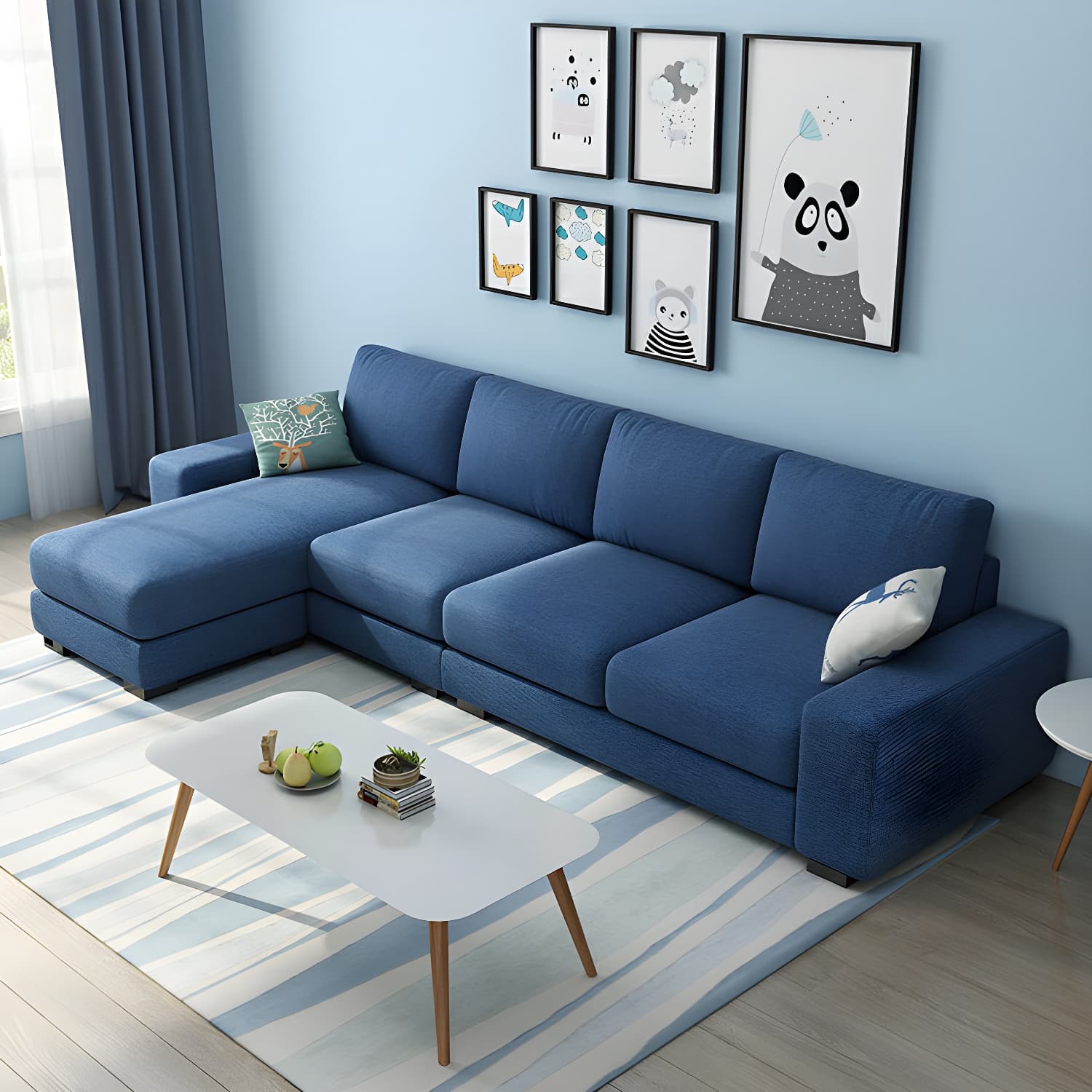 Scandinavian Wood Frame Straight Sofa with Cushion Back and Slipcover in 3 Piece Set - image 6