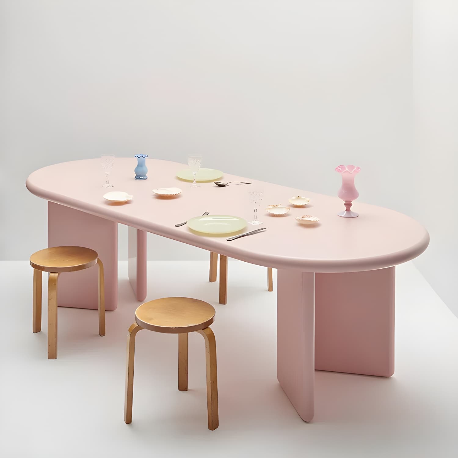 Modern Style Dining Table Oval Solid Wood Dining Table with Double Pedestal Base - image 5