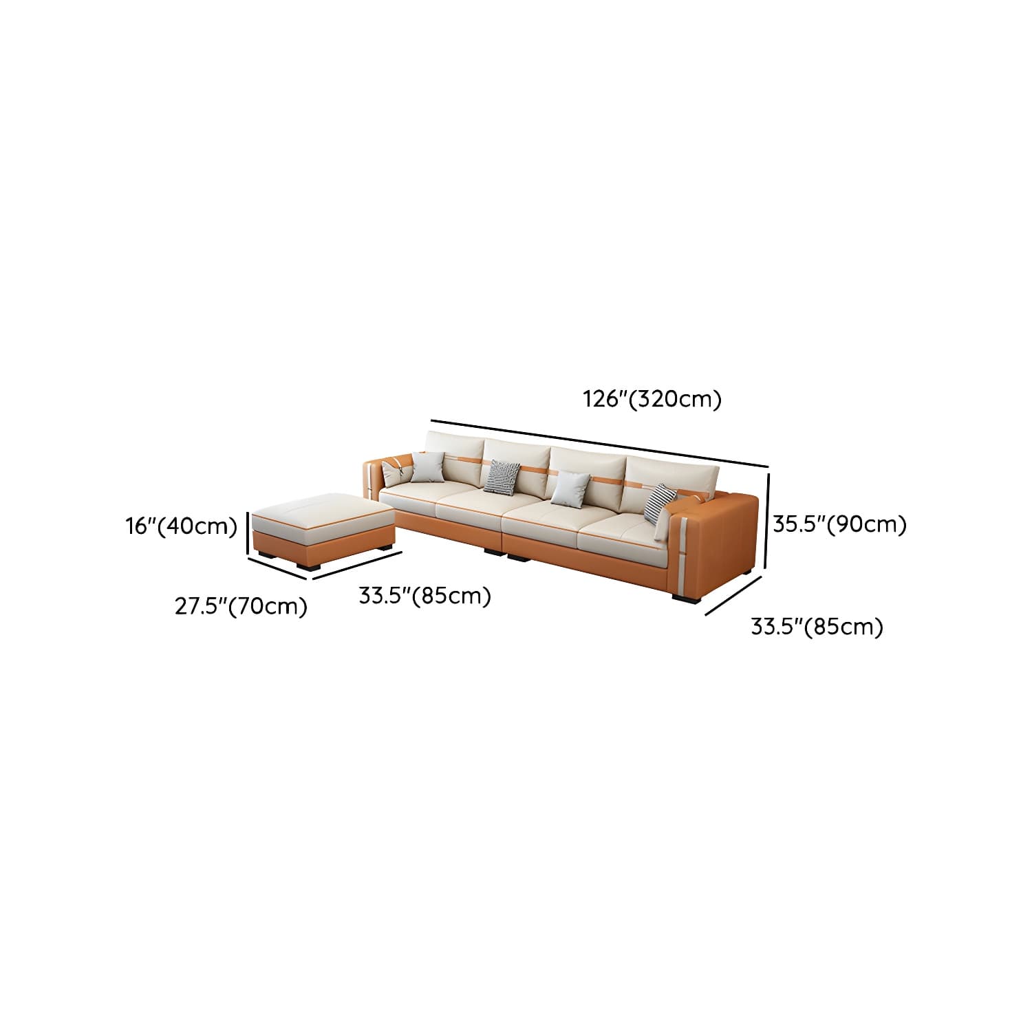 Scandinavian Wood Frame Beige Faux Leather Stationary Sectional Sofa with Cushion Back - image 18