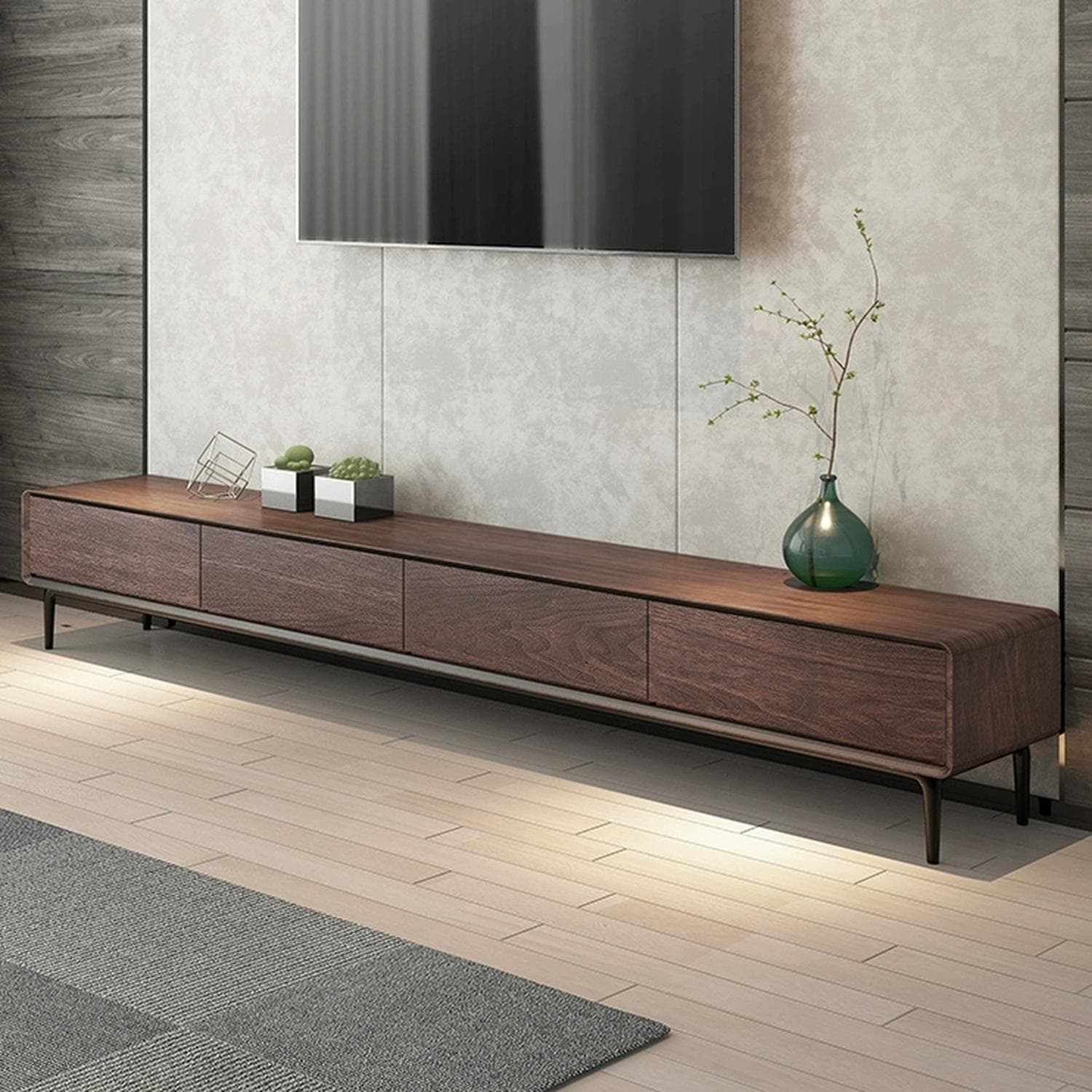 Modern Wood TV Stand with Drawers and Cable Management, Low Height, with Legs - image 6