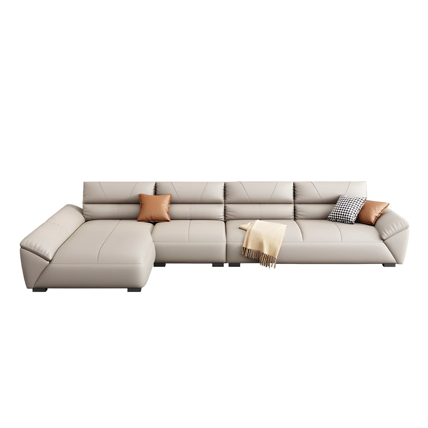 Modern Beige Cotton Stationary Sectional Sofa with Pillow Top Arm - image 5