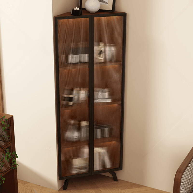 Simple Corner Accent Cabinet with Closet, Laminate, Glazed Door, and Brown Top - image 3