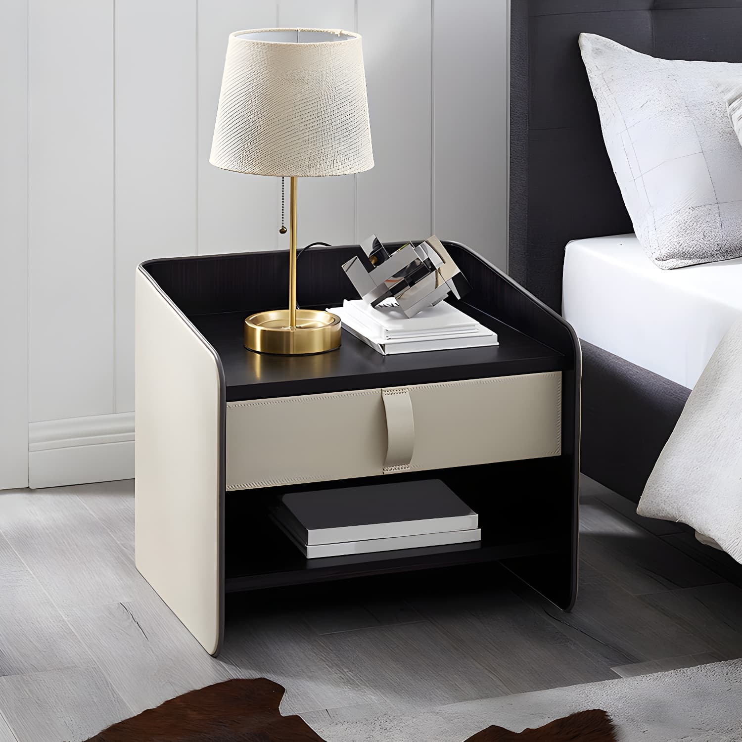 Faux Leather Nightstand Modern 1 - Drawer Accent Table Nightstand - image 5