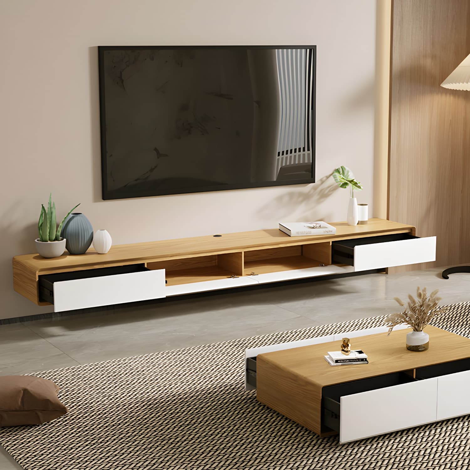 9"H Floating TV Console Modern TV Stand with Drawers for Living Room - image 4