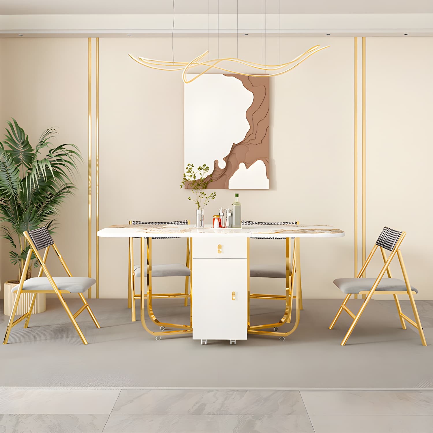 Modern Sintered Stone Dining Table Set 1/3/5/7 Pcs Folding Table and Chairs - image 3
