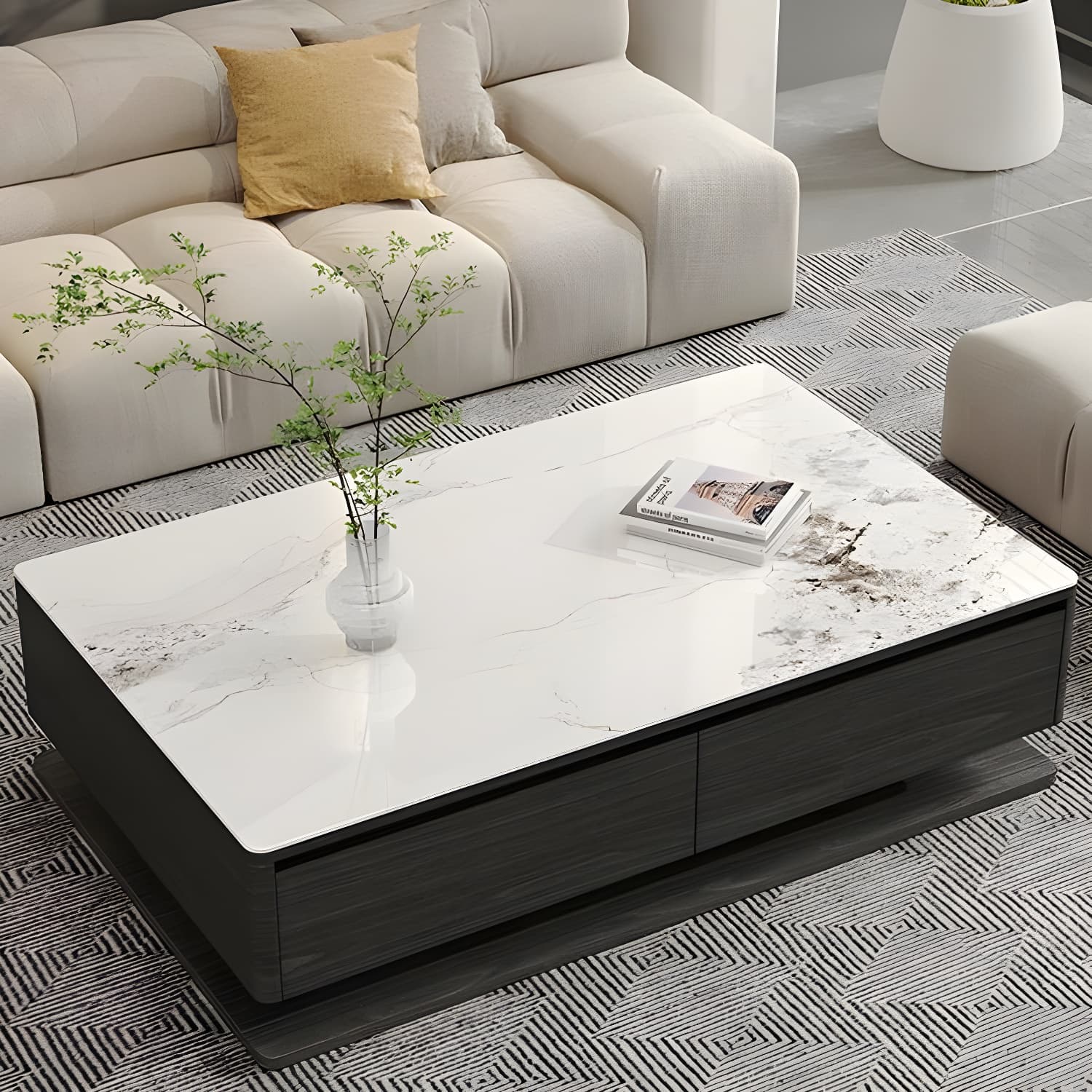 Modern 17" H Rectangular Stone Coffee Table with Four Drawers for Home - image 5