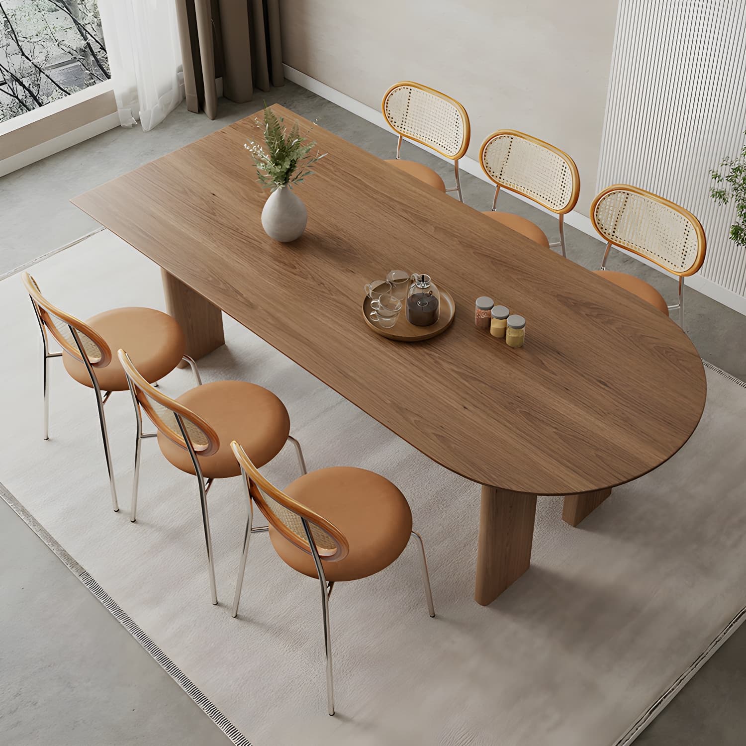 Scandinavian Wooden Oval Dining Table in Natural and Brown for Dining Room - image 4