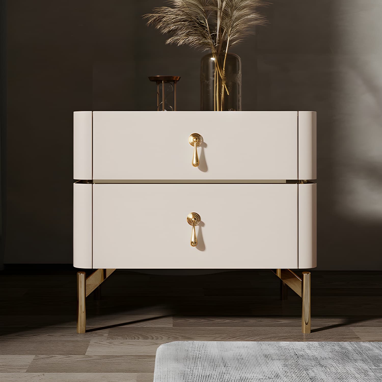 Glam 2-Drawer Nightstand Glass Top 19 Inch H Legs Included Night Table - image 8