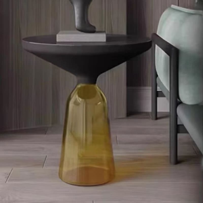 Small Size Modern Round Black Glass Coffee Table - Pedestal Base, Non-Upholstered - image 7