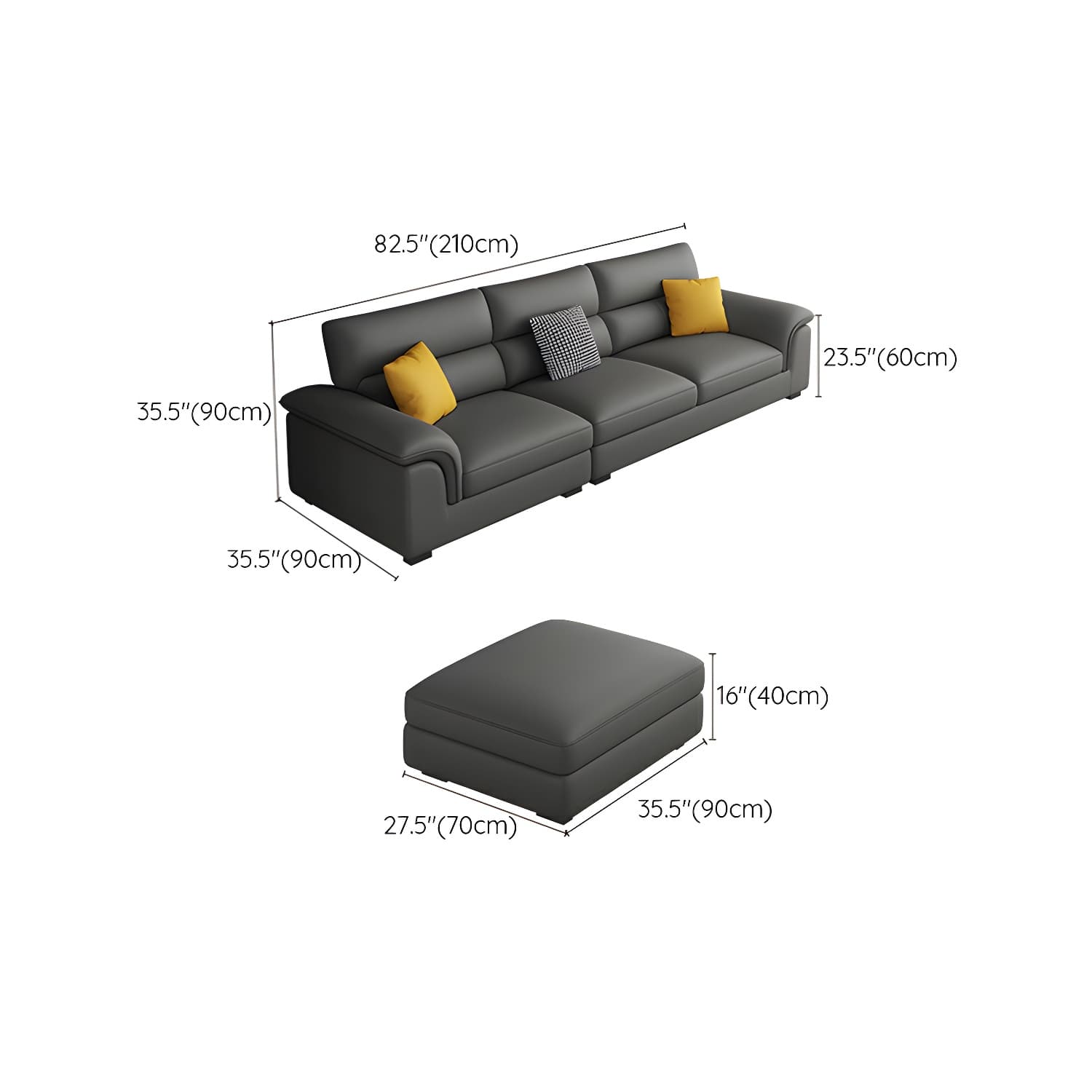 Modern Black Sectional Sofa with Pillow Top Arm and Cushion Back - image 11