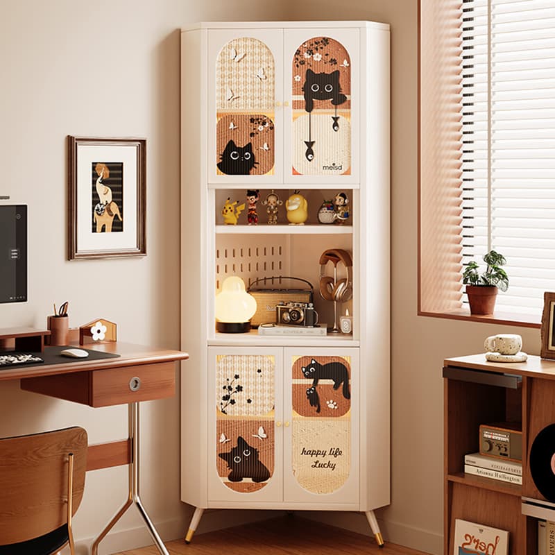 Modern Simple Style Nook Accent Cabinet with Closet, Metal Countertop, Glazed Door, Cabinet Knobs in Chalk - image 3