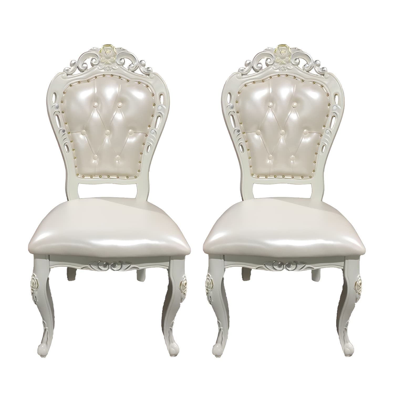 Victorian Rubberwood King Louis Back Chair Matte Finish Leather Dining Chair (Set of 2)