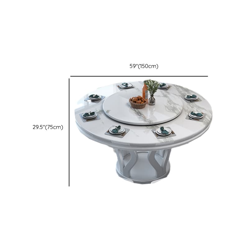 Simplistic Genuine Marble Orbicular Dining Table Set with Stump Base, Back Support, and Chalk Color - image 9