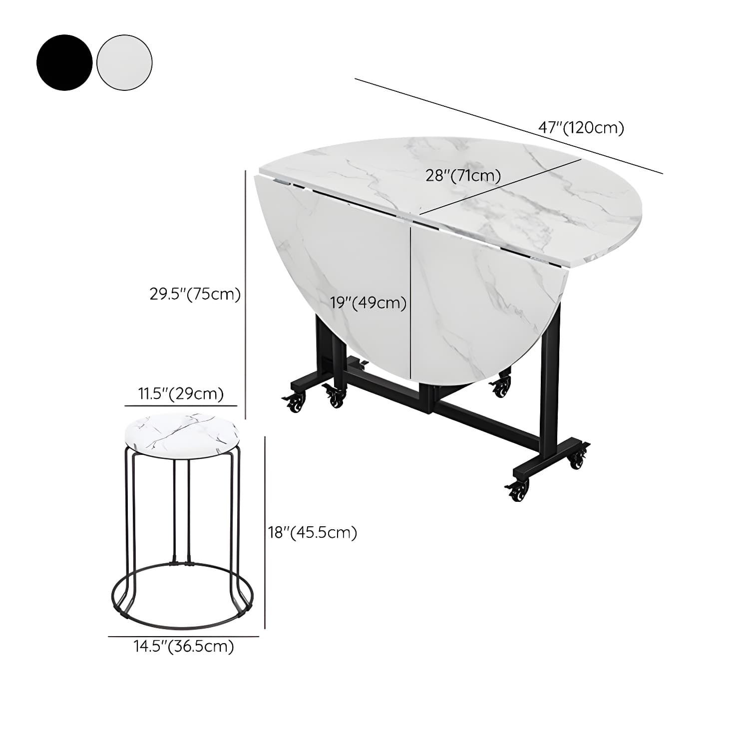 Modern Round Wood Dining Set with Collapsible Table and Leaf Extension - Metal Trestle Base in Black - image 21