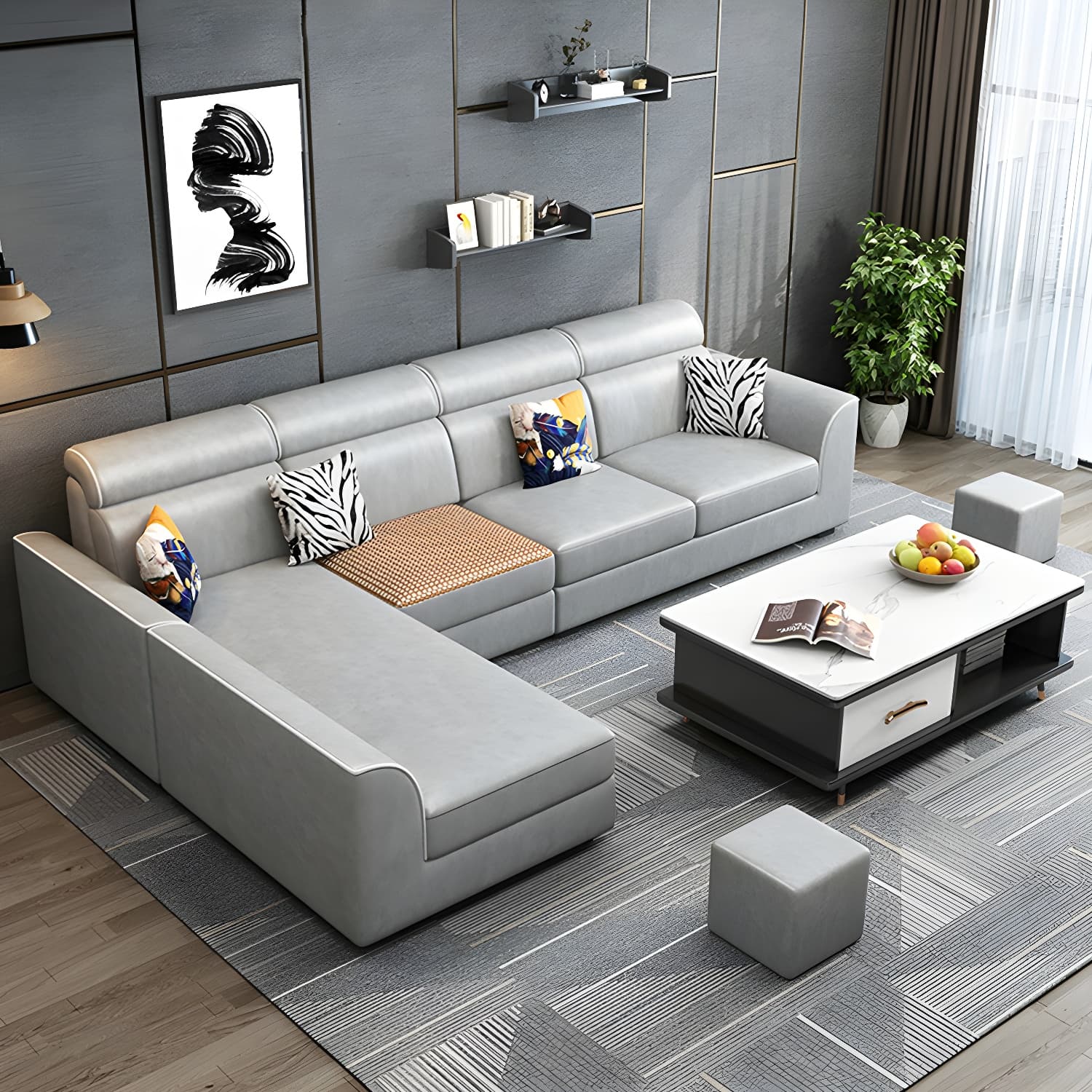 Scandinavian Reversible L-Shape Modular Wood Frame Corner Sectional with Chaise - image 14