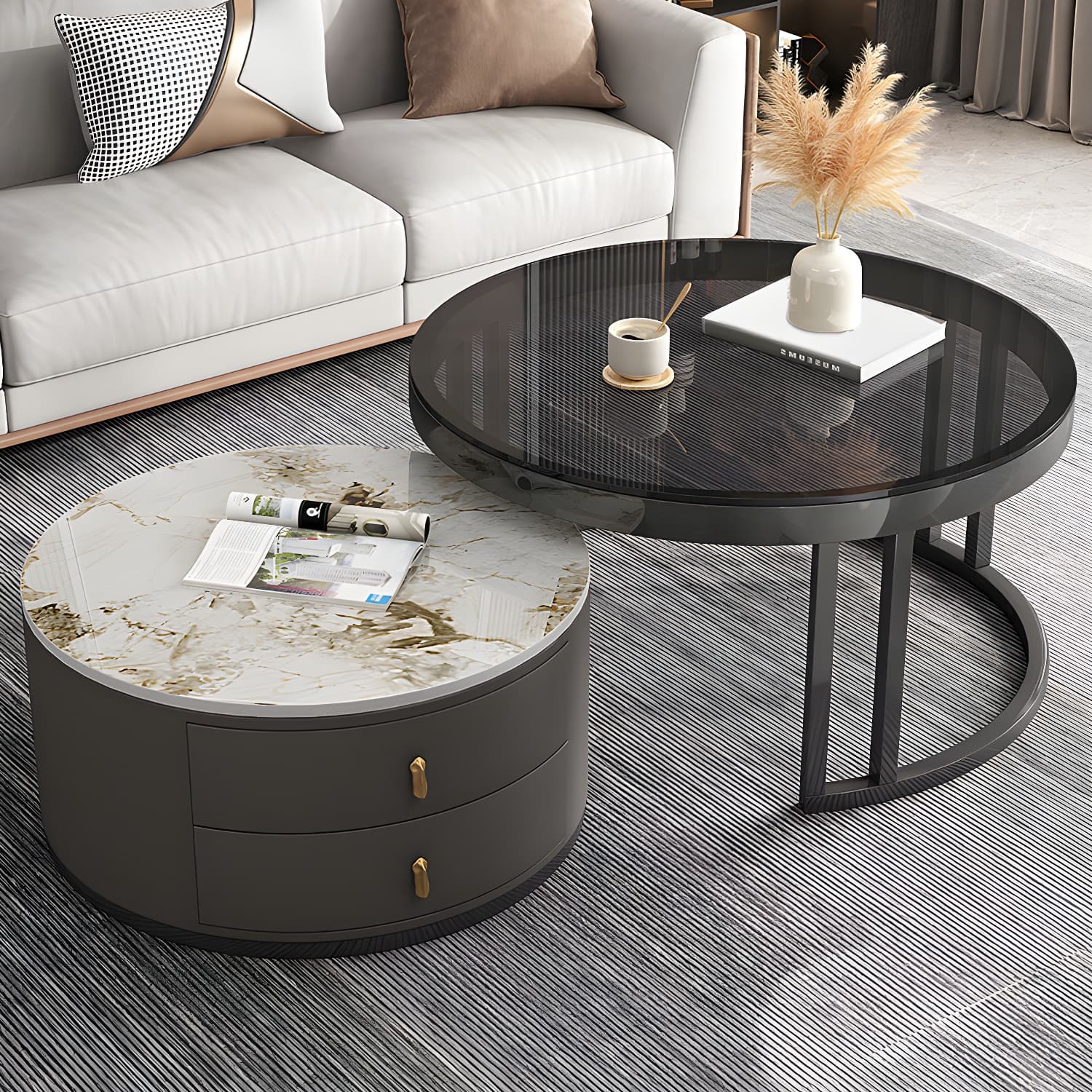 Round Tropical Coffee Table Storage 2 Nesting Coffee Table Set - image 10
