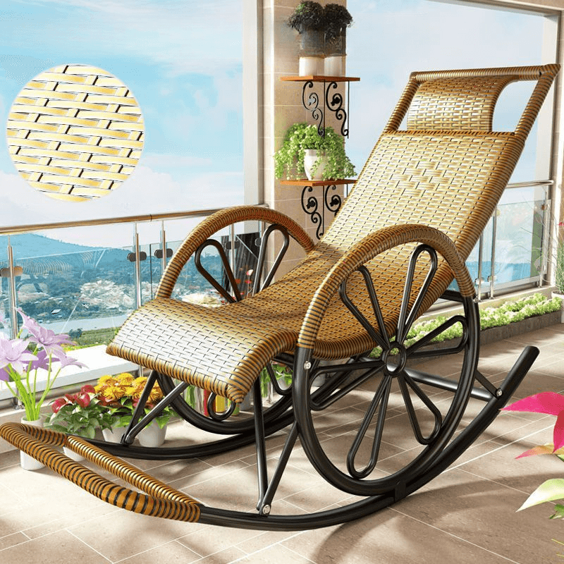 Auburn/Sage Green/Golden Synthetic Porch Rocker with Round Arm