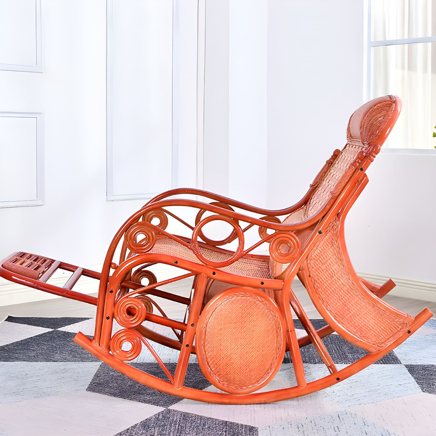 Espresso Rattan Rocking Chair Antique Reclining Rocker Chair 24.4" x 47.2" x 36.2" - image 16