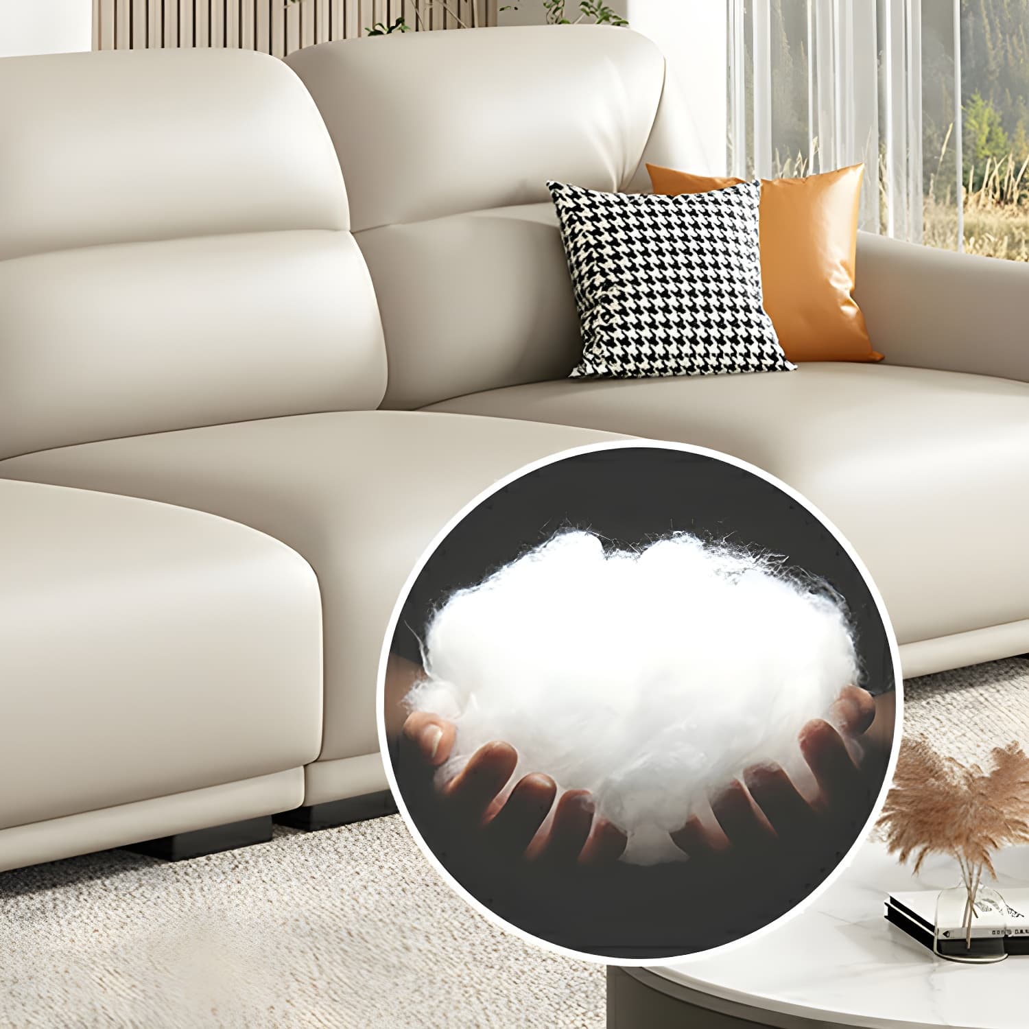 Modern Beige Upholstered Sectional Sofa with Flared Arms and Cushion Back Design - image 6