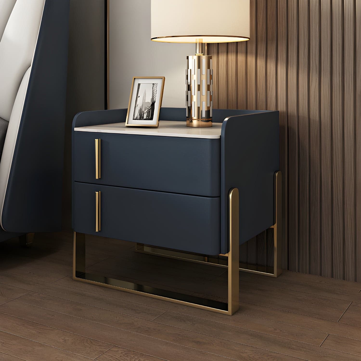 Glam Nightstand with 2 Drawer 20-inch Tall Leather Night Table - image 5