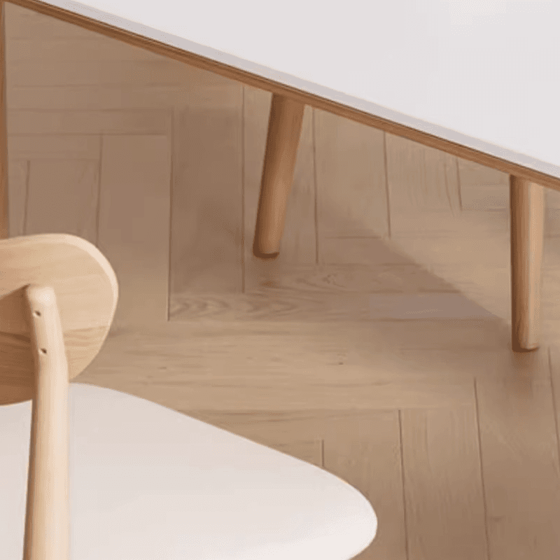 Dining Table Set with Slate Stone Top, Enclosed Back, Fixed Table, Padded Chair for 6 People in White