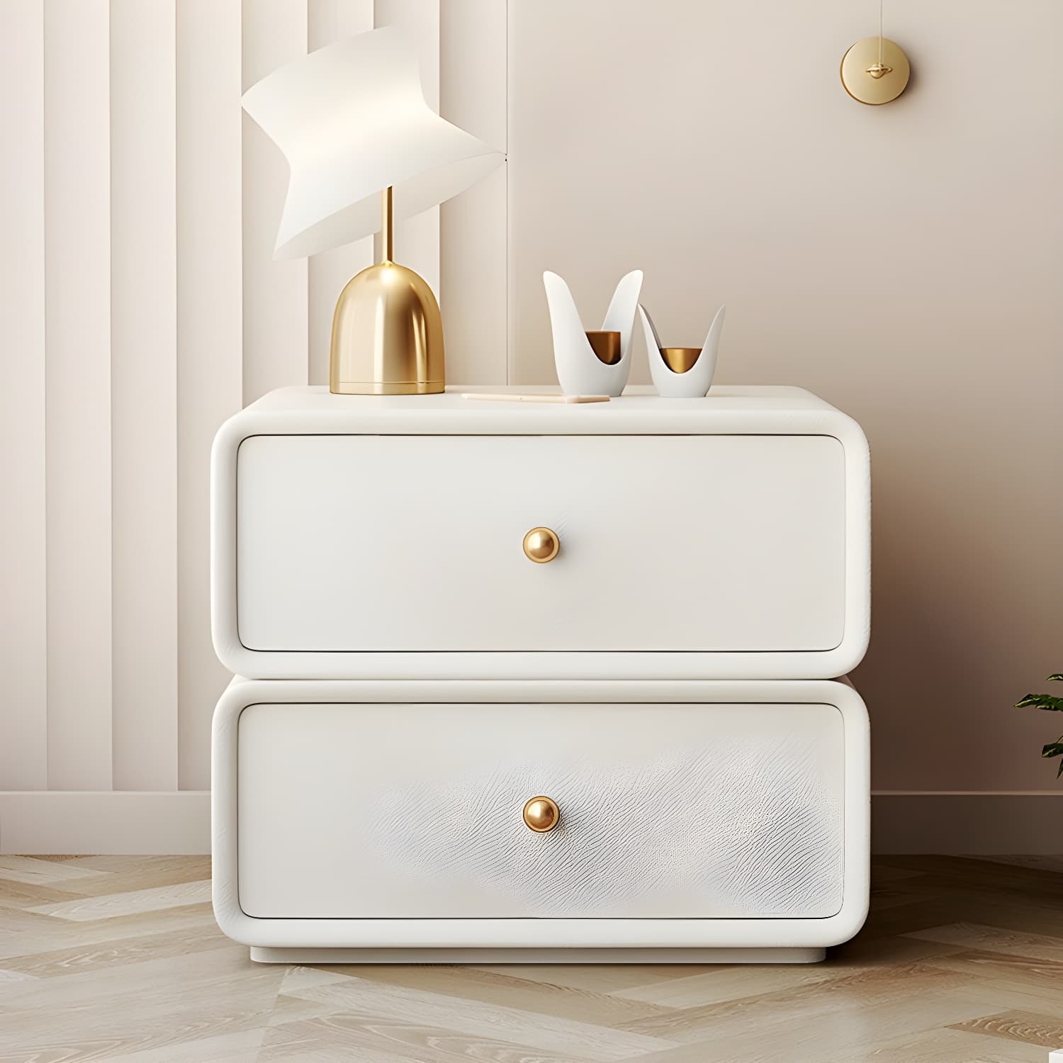 Modern Wood Nightstand with 2 Drawers - Faux Leather Countertop - Small and Stylish - image 11