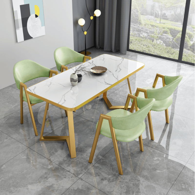 Luxurious Dining Table Set with Sleighing Base, Padded Chair with Back and Armrest, 5-piece White Finish - image 4