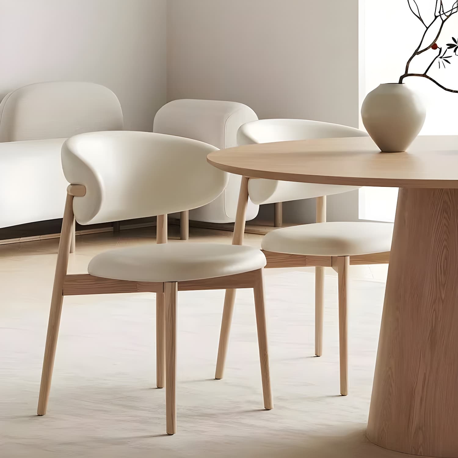 Solid Wood Round Top Dining Table Set with Cushioned Chair for Home - image 8