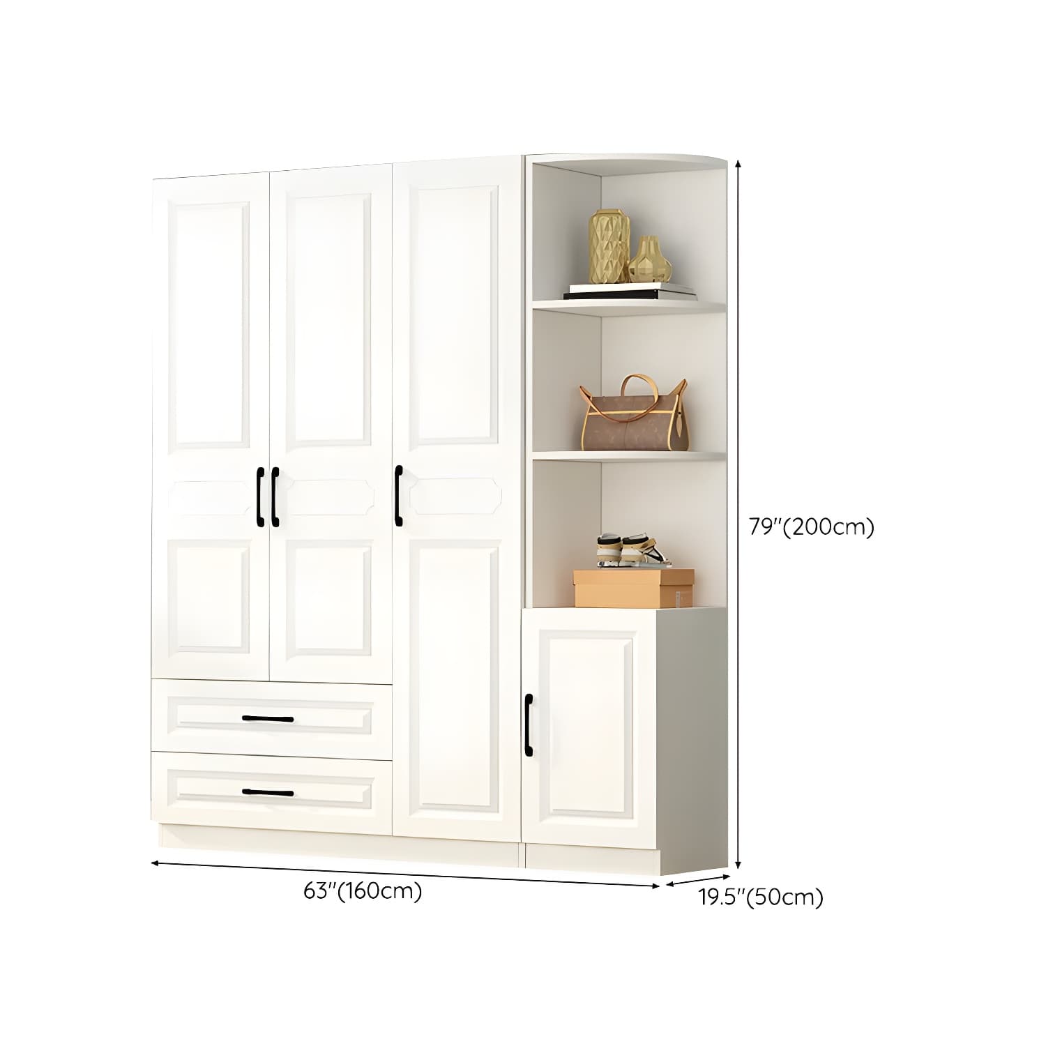White Modern Wood Wardrobe Armoire with Clothing Rod and Shelves - image 30