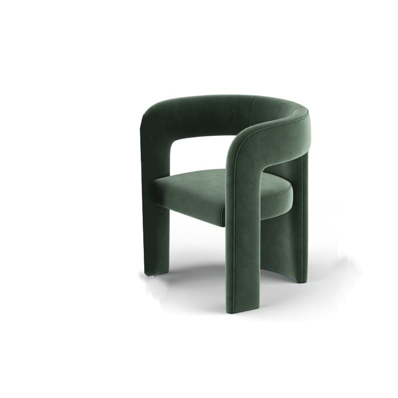Soft-pile Fabric Upholstered Secure Outlined Arm Chair with Curved Back and Dark Blue/Light Green/Blush Legs in a Nordic Style - image 5